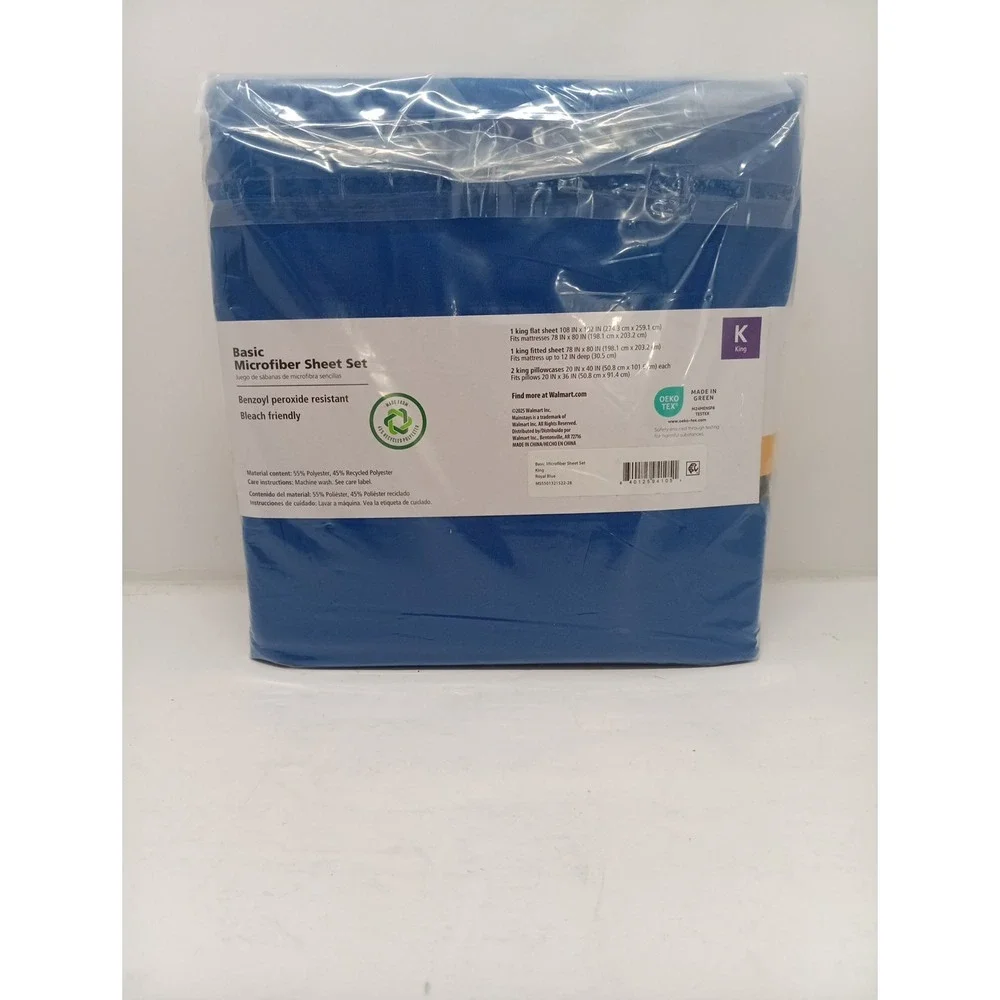 Mainstays Basic Sheet Set King Size Microfiber Blue Complete Brand New